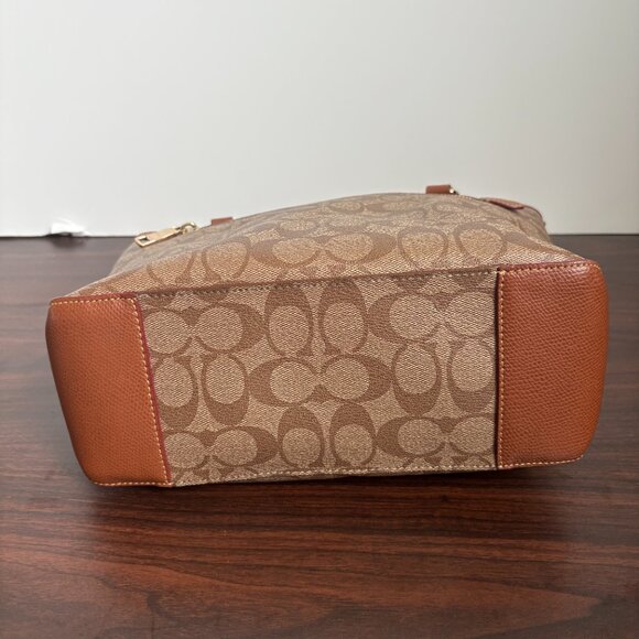 Coach Brown Signature Logo Coated Canvas Shoulder Bag F34603 ZipTop Tote - Picture 5 of 12